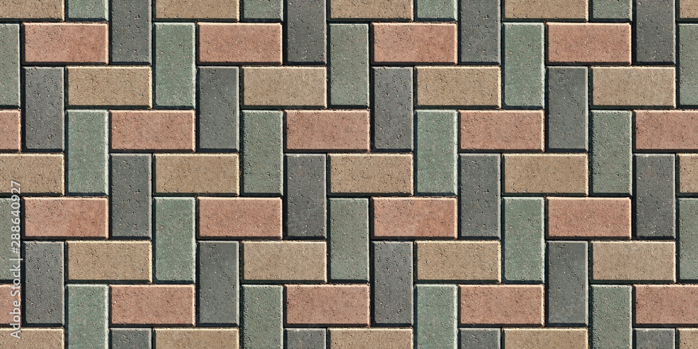 The surface is lined with colorful road tiles - paving stone. View from  above. Specially prepared background for seamless shading. фотография Stock  | Adobe Stock