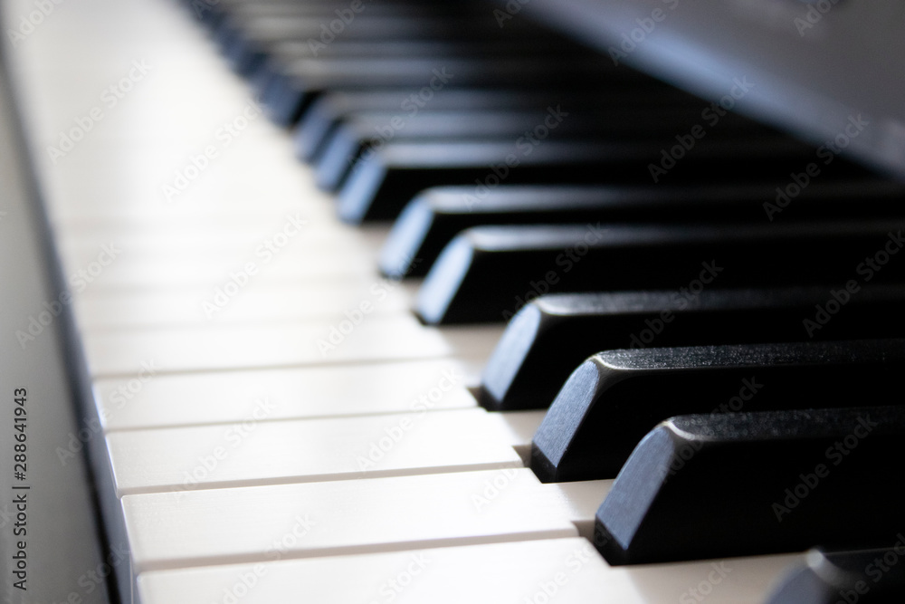 Piano keyboard, musical instrument, macro view Piano keyboard, musical instrument, macro view