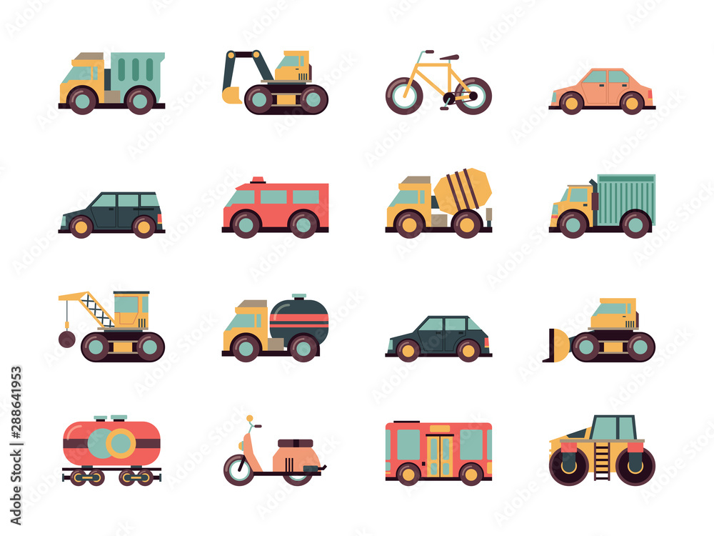 Vetor de Different Means of Transportation. Auto Icons. do Stock