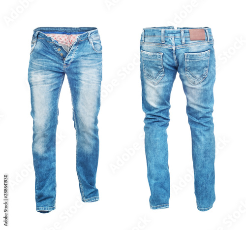 Blank jeans pants frontside and backside isolated on a white background