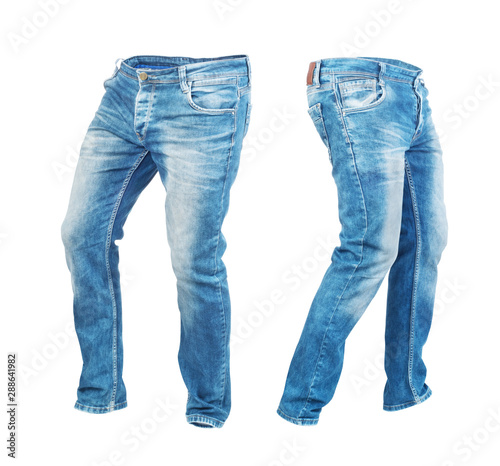 Blank jeans pants leftside and rightside isolated on a white background