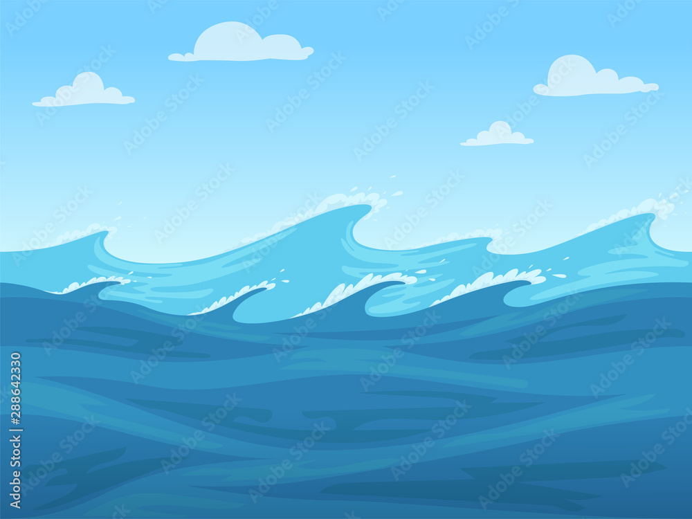 Sea seamless game. Blue liquid surface of ocean or river vector 2d seamless landscape. Illustration sea ocean game horizontal level, surface aqua wavy