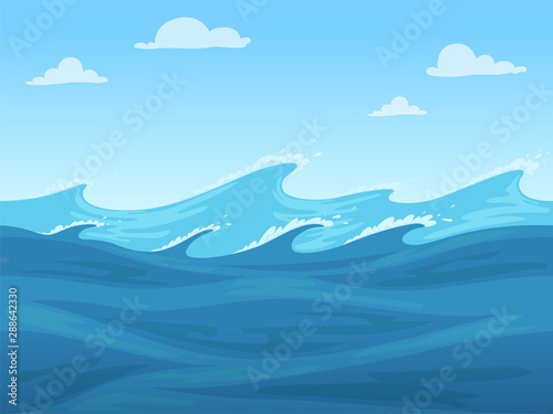 Sea seamless game. Blue liquid surface of ocean or river vector 2d seamless landscape. Illustration sea ocean game horizontal level, surface aqua wavy