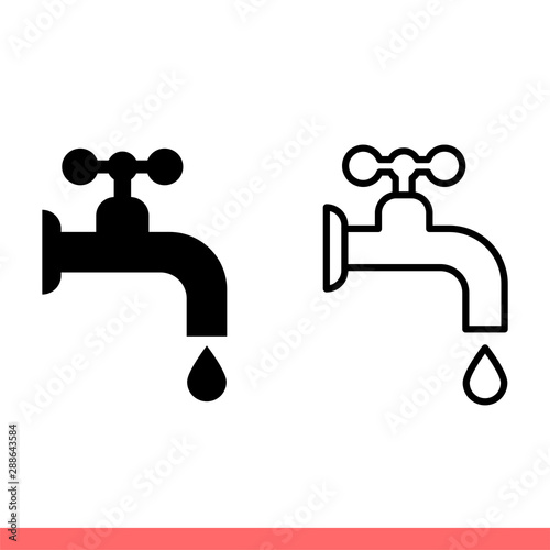 Water tap icon set in flat isolated on white background, faucet vector illustration for web site or mobile app