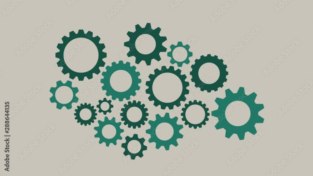 Rotating gearwheel assembly representing an organizing mechanism - animation Rotating gearwheel assembly representing an organizing mechanism - animation