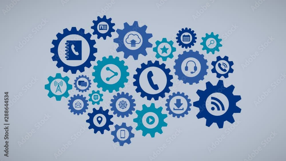 Rotating gearwheel assembly representing the internet communication network - animation Rotating gearwheel assembly representing the internet communication network - animation