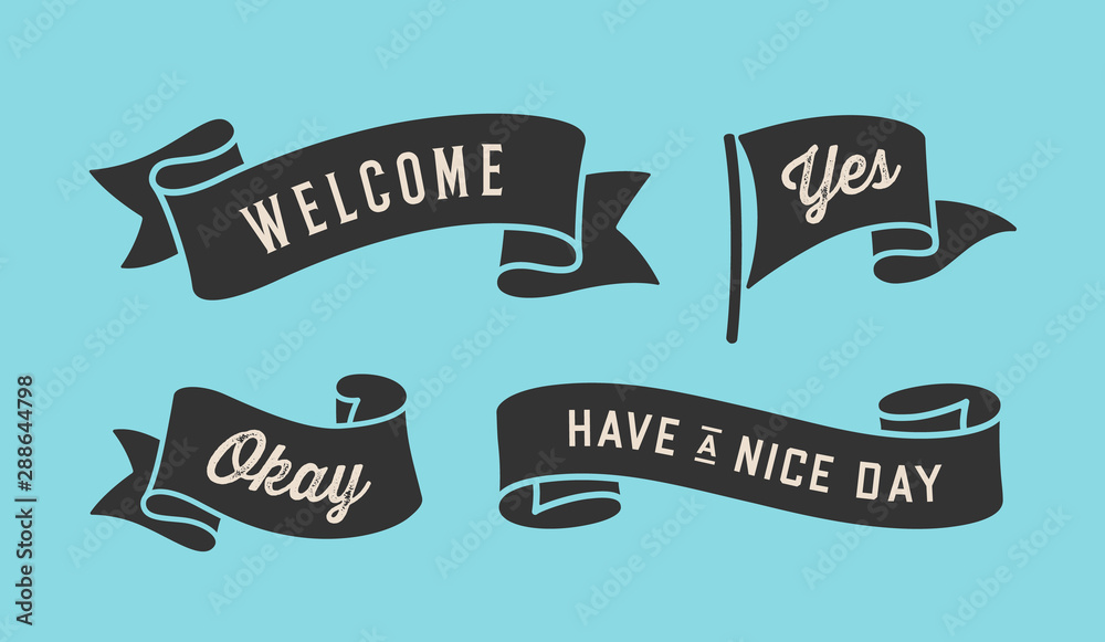 Ribbon Banner. Set of black ribbon banner with text, phrase