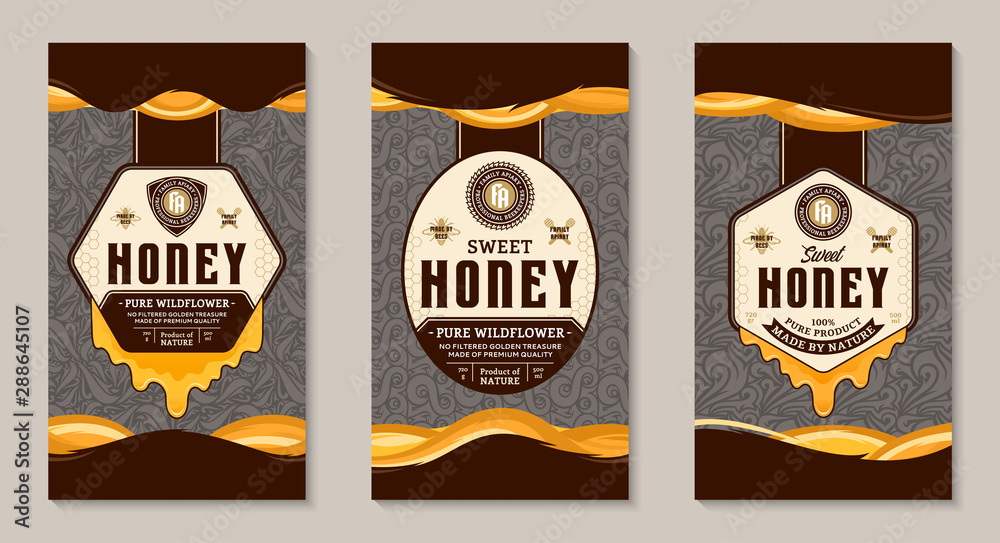 Honey labels and packaging design templates - obrazy, fototapety, plakaty 