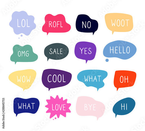 Bubble talk phrases. Online chat clouds with different words comments information shapes vector. Illustration phrase and dialog in bubble