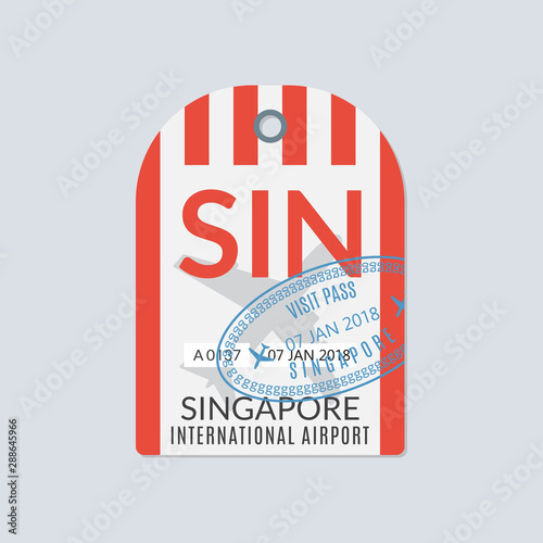 Singapore Luggage tag. Airport baggage ticket. Travel label. Vector illustration.  