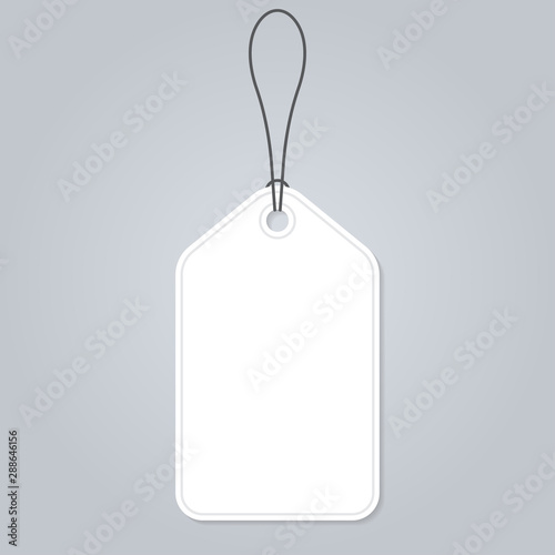 Price tag blank. White hanging empty label with rope. Vector illustration. 
