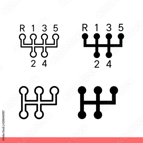 Manual transmission icon set in flat isolated on white background, gearbox vector illustration for web site or mobile app