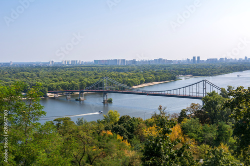 Pedestrian bridge across the Dnieper river in Kiev, Ukraine.
