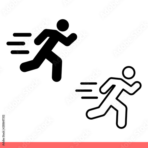 Run icon set in flat isolated on white background, sport vector illustration for web site or mobile app