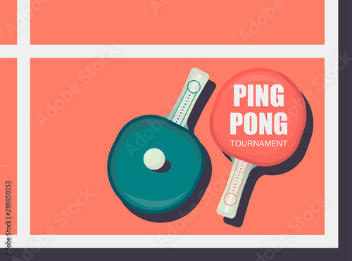 Ping pong racket with ball. Table tennis sport equipment poster vector illustration for table tennis day.Ping pong banner