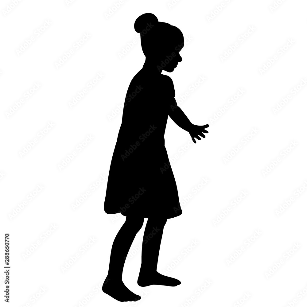 vector, isolated, black silhouette of a child, girl, childhood