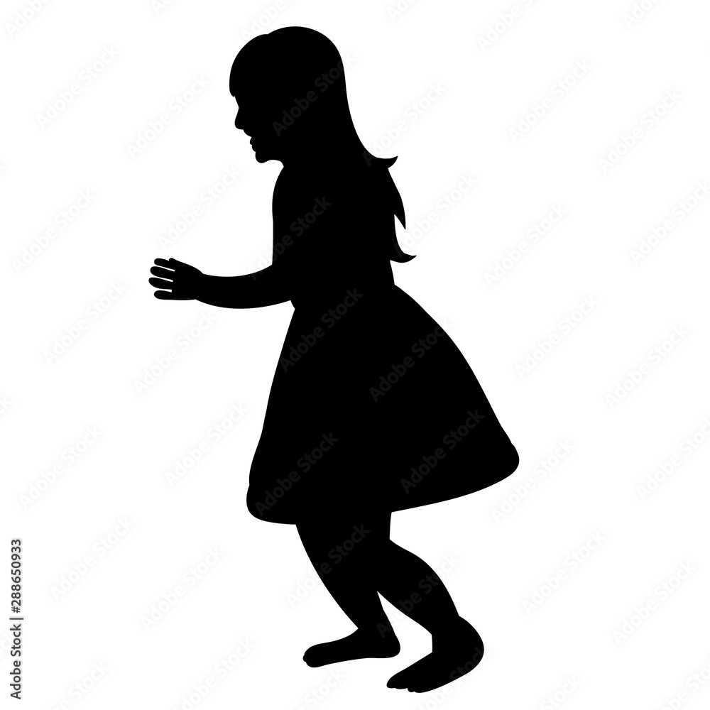 vector, isolated, black silhouette of a child, girl is playing