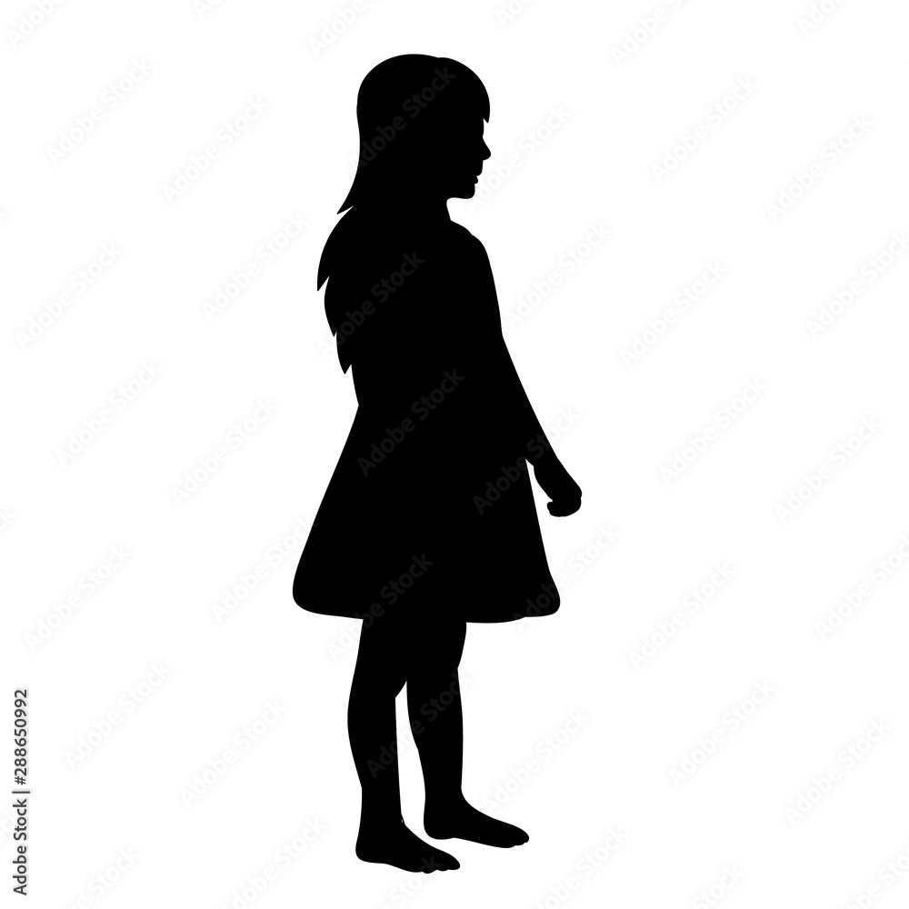 vector, isolated, black silhouette of a child, girl, on a white background