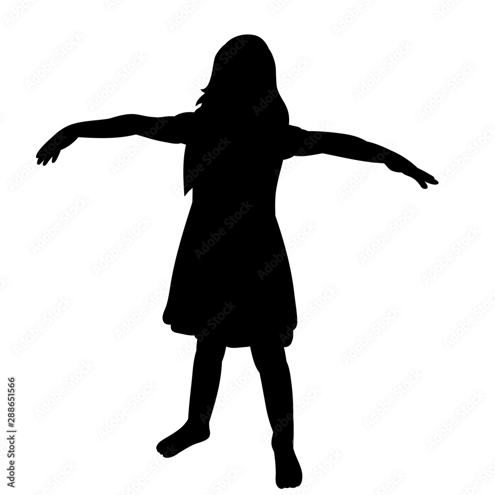 isolated, black silhouette of a child, little girl