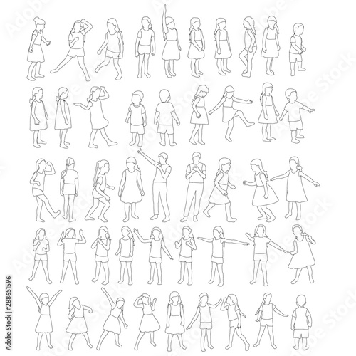 vector  isolated  sketch with kids lines  set