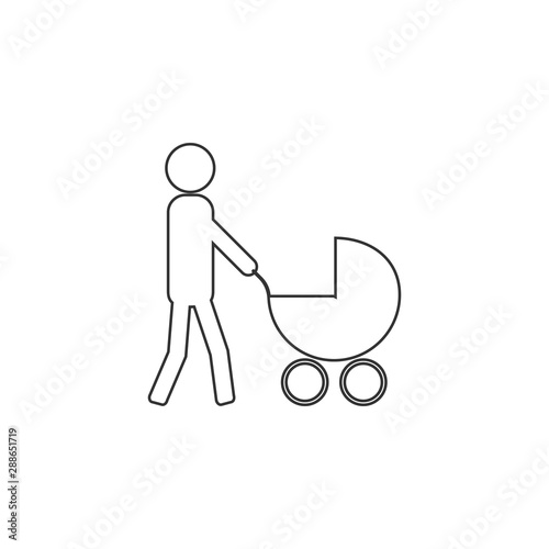 Father, stroller icon. Vector illustration, flat design.