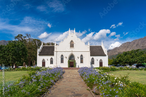Historic Church on the main street in Franschhoek, South Africa photo