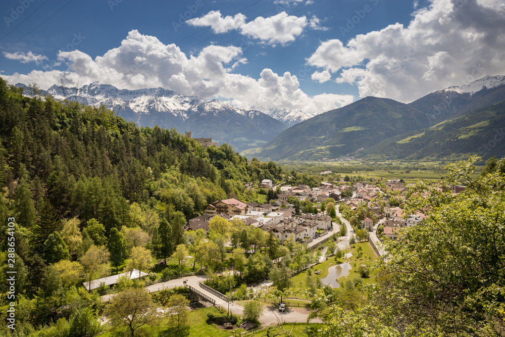Aerial View of Town of Schluderns, South Tyrol, Italy