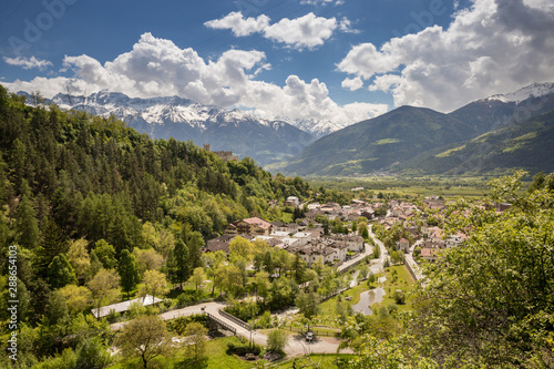 Aerial View of Town of Schluderns, South Tyrol, Italy