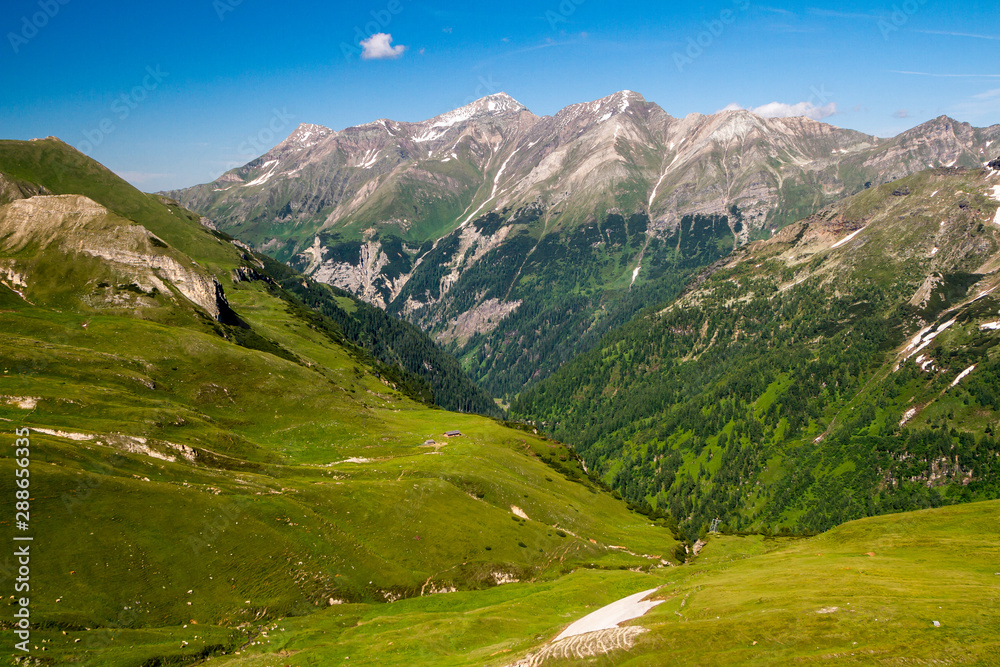 The valley of Grossglockner mountains in Austria