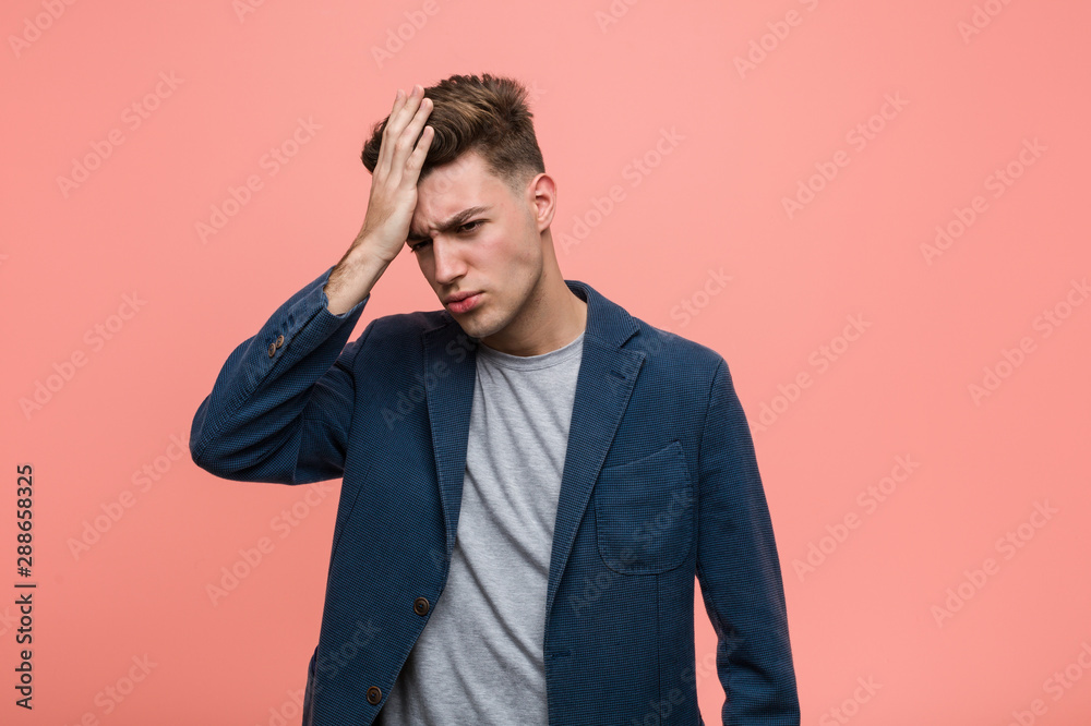Young business natural man forgetting something, slapping forehead with palm and closing eyes. Young business natural man forgetting something, slapping forehead with palm and closing eyes.