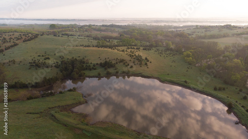 Nebraska rural countryside landscape with pond