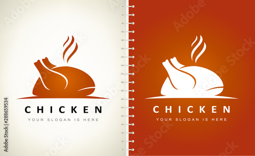 Roast chicken logo vector. Hen bird meat logo.