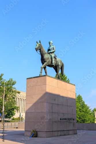 Helsinki, Finland. Equestrian monument of Mannerheim, Karl Gustav Emil (1867-1951). The monument was built in 1960 photo