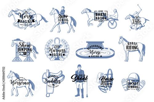 Equestrian sport icons. Jockey, horse riding