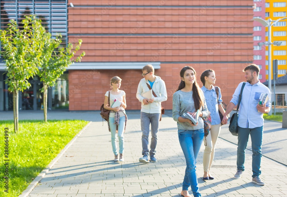 Obraz premium Students walking outside university campus