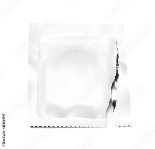 Realistic condom with package. Vector illustration isolated on white background. Easy to use for presentation your product, idea, design. EPS10.	
