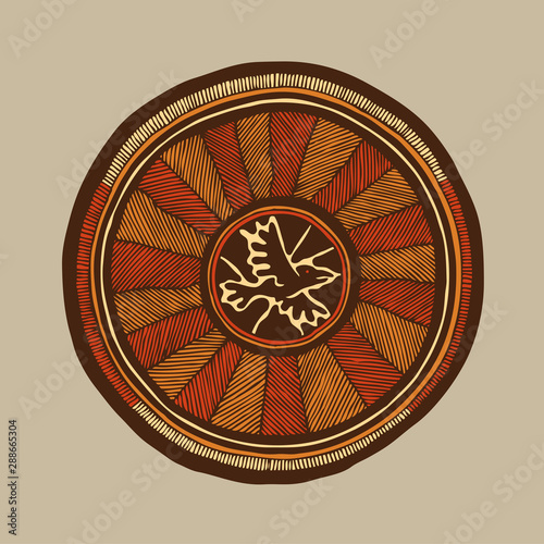 Tribal round decorative symbol. Ethnic ornamental hand drawn backdrop. Vector illustration.
