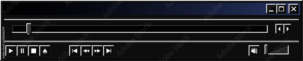 Retro minimized audio or video player status bar interface in modern dark mode theme. Retro minimized audio or video player status bar interface in modern dark mode theme.