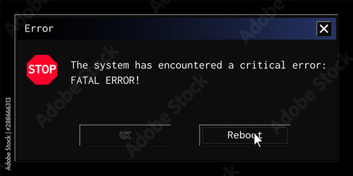 Vintage system error message popup in contemporary night mode dark theme.