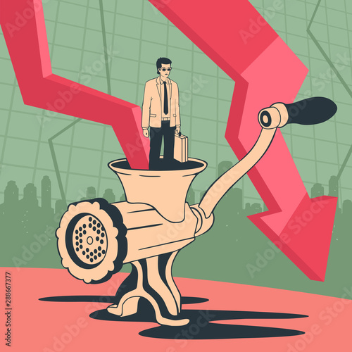 Vector Illustration Bankrupt Businessman Businessman In Mincer Concept