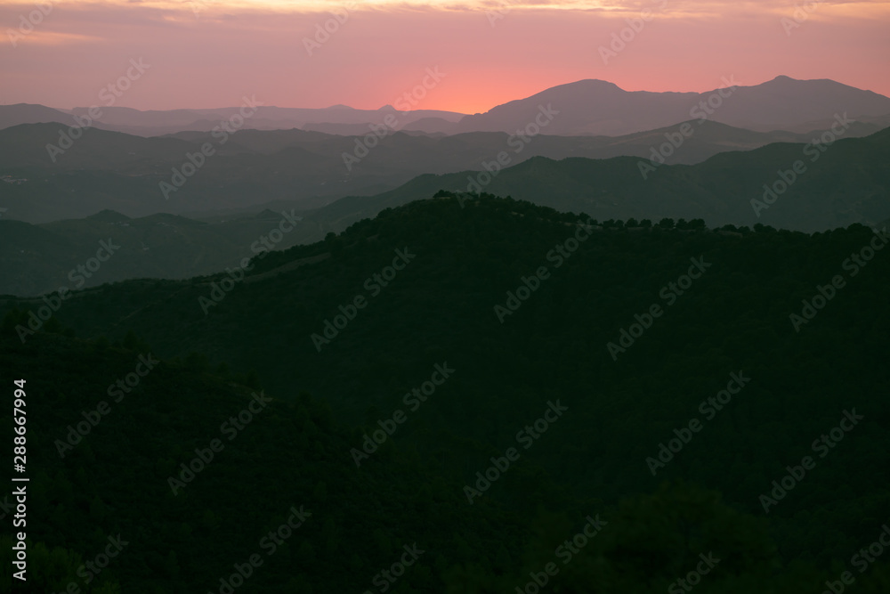 Fototapeta premium Mountains in black with pink sky