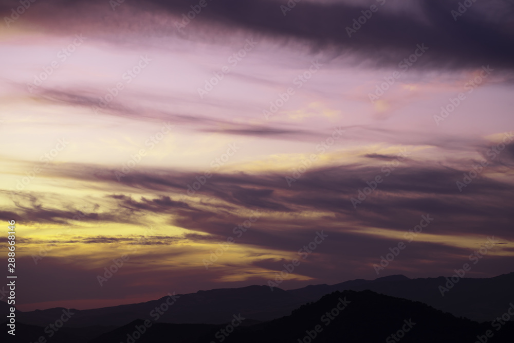 Clouded sky purple with copy space background