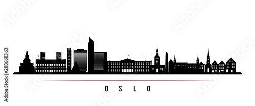 Oslo City skyline horizontal banner. Black and white silhouette of Oslo City, Norway. Vector template for your design.