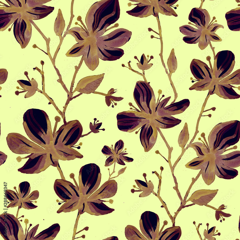 Seamless floral pattern. Orchids on the background. Botanical illustration. Design for packaging, fabric, textile, wallpaper, website, cards.