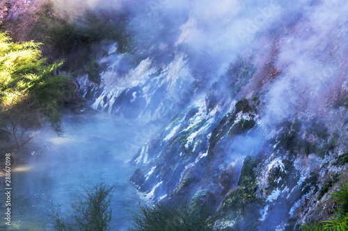 Steam rising from a geothermal river at Waimangu Volcanic Valley. © MollyNZ