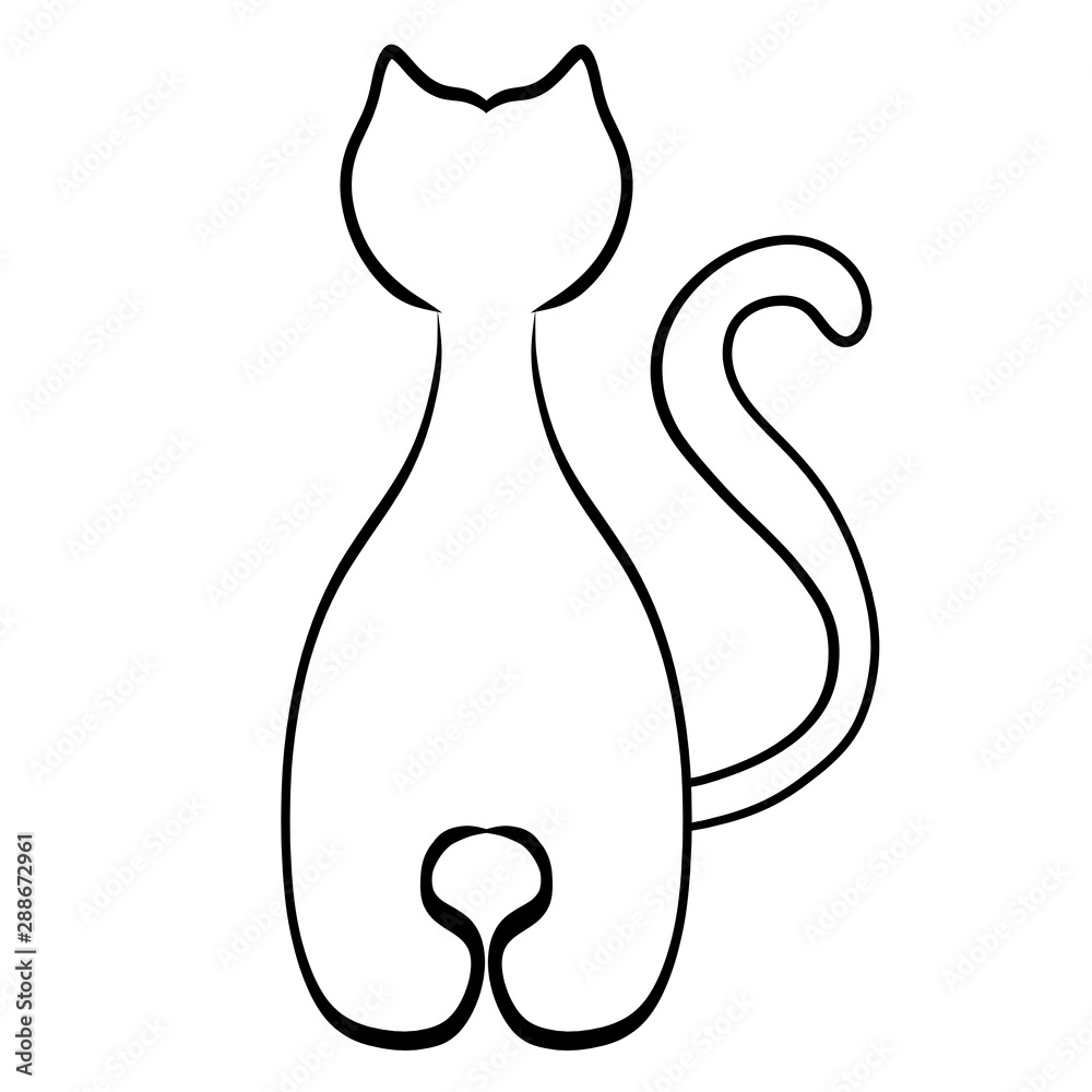 black outline of a cat with a tail, half a heart black outline of a cat with a tail, half a heart