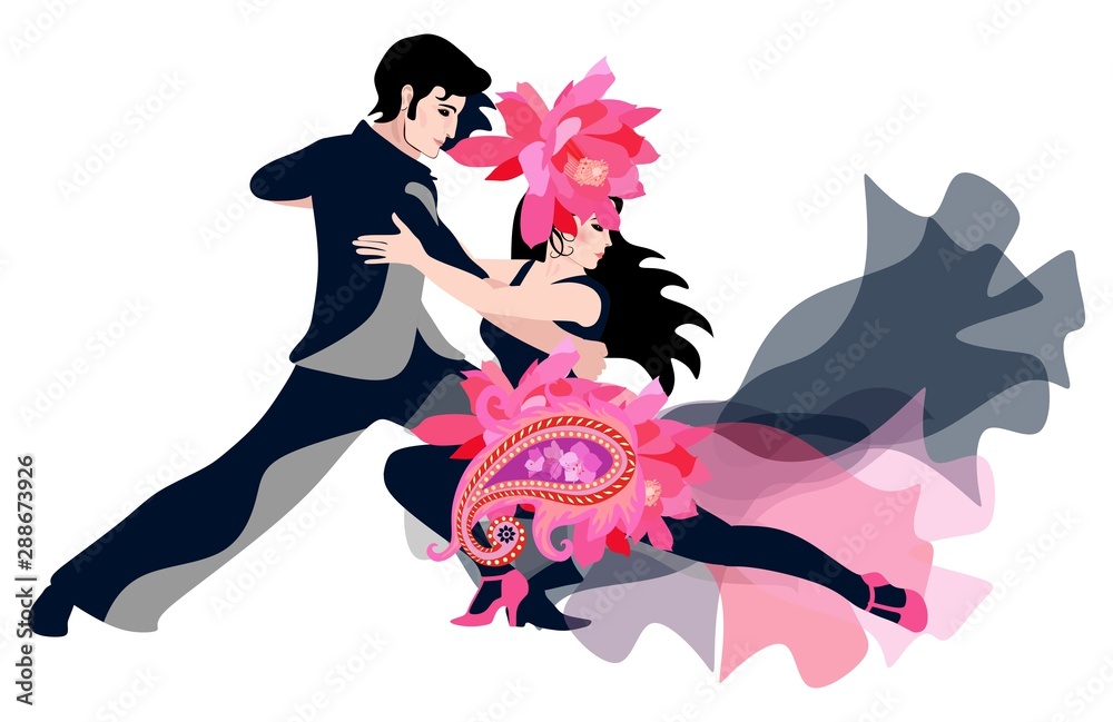 Tango party poster. Young man and woman dancing isolated on white background.  International Dance Day. Stock Vector | Adobe Stock