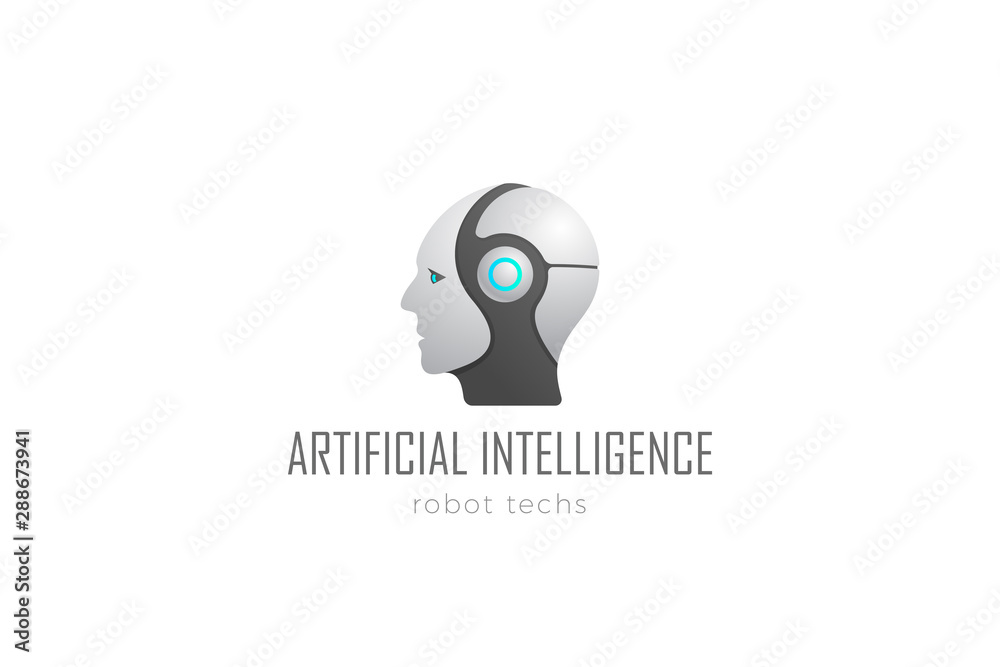 Robot Head Artificial Intelligence Logo design vector template. Cyborg ...