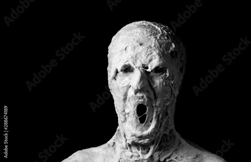 ugly shapeless face made of white mass terrible dramatic portrait of a guy photo