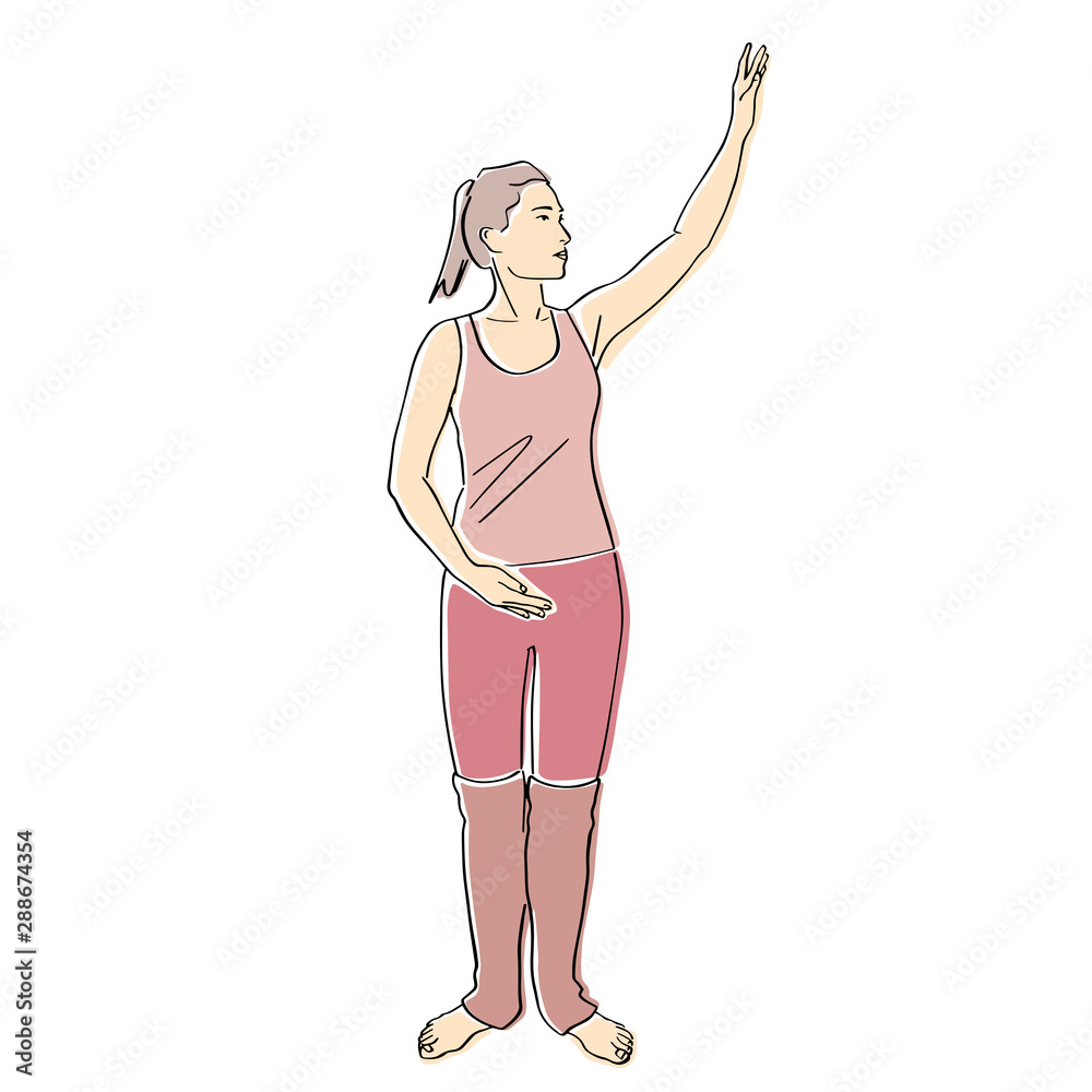 Body ballet. Female silhouette in leggings. Contemporary and popular fitness. Vector flat illustration. Isolated hand drawn black contour and colors. Body ballet. Female silhouette in leggings. Contemporary and popular fitness. Vector flat illustration. Isolated hand drawn black contour and colors.